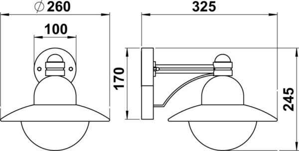Wall lamp Dimensioned drawing Article 651850, 661850, 681850