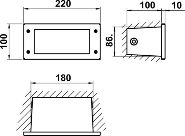 Recessed wall luminaire Stainless steel Dimensioned drawing Article 691906