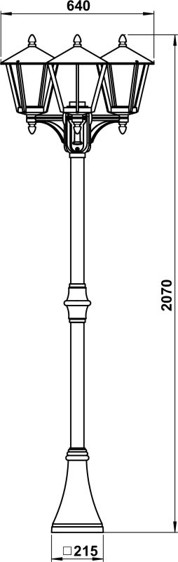 Pole light 3-light Dimensioned drawing Article 652046, 662046, 682046
