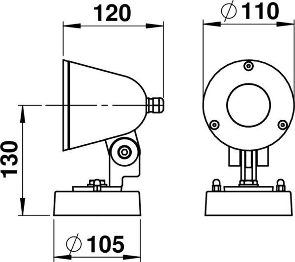 Wall floodlight Dimensioned drawing Article 662131, 682131, 692131