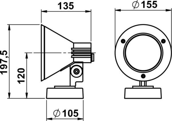 Wall floodlight Dimensioned drawing Article 662155, 682155