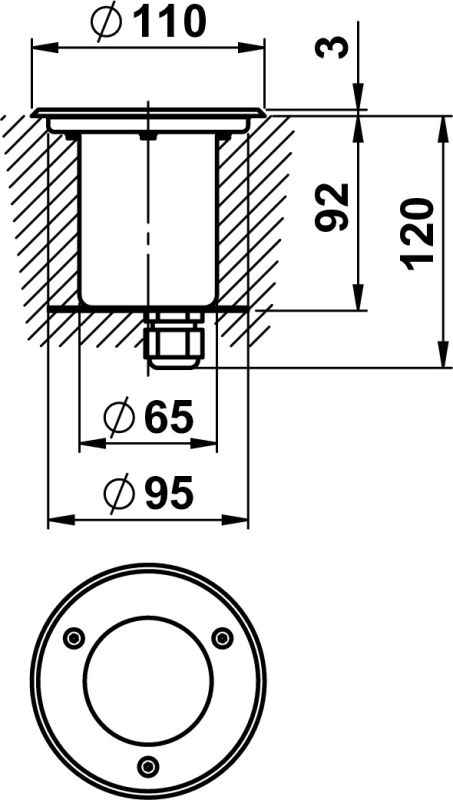 Ground recessed spotlight Stainless steel Dimensioned drawing Article 692159