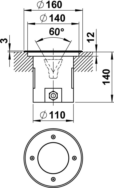Ground recessed spotlight Silver Dimensioned drawing Article 692189
