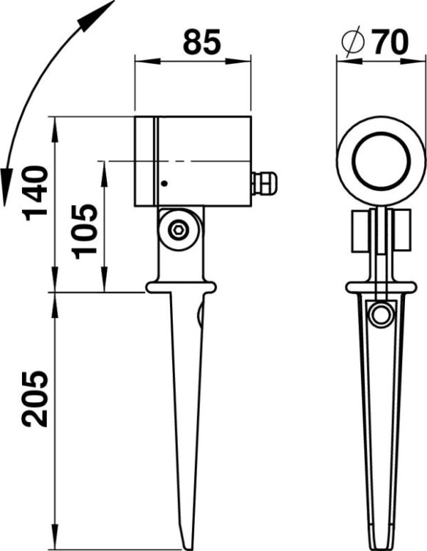 Spit lamp Dimensioned drawing Article 662197, 682197, 692197
