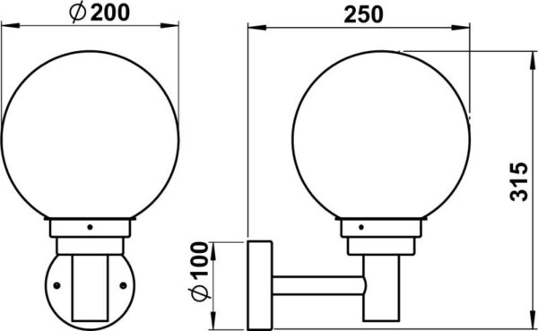 Wall light Stainless steel Dimensioned drawing Article 690227