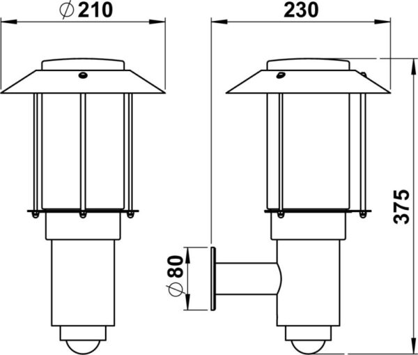 Wall light Stainless steel Dimensioned drawing Article 690238