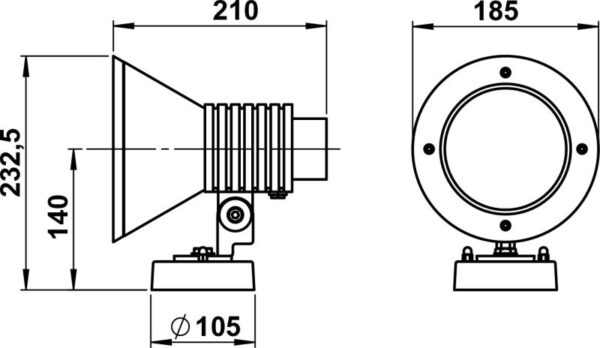Wall floodlight Dimensioned drawing Article 662381, 682381, 692381