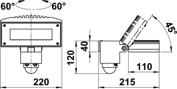 Wall floodlight Dimensioned drawing Article 622428, 662428, 682428, 692428