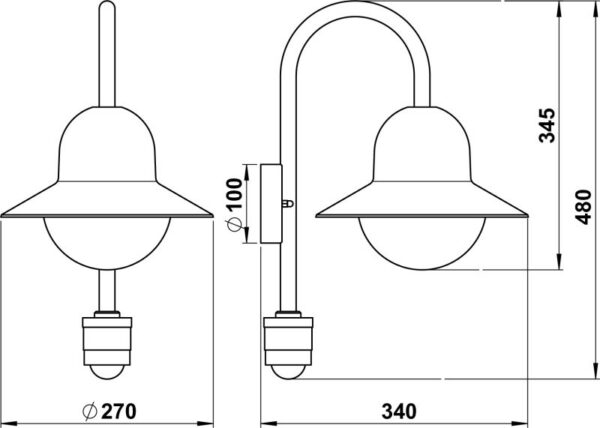Wall light Dimensioned drawing Article 660661, 680661, 690661