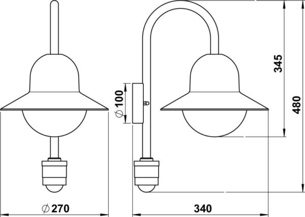 Wall light Dimensioned drawing Article 660661, 680661, 690661