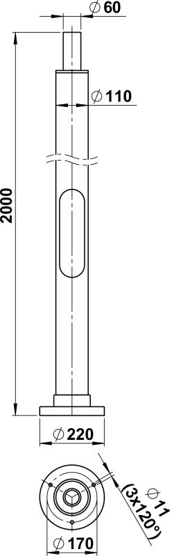 Aluminium mast Black Dimensioned drawing Article 690012
