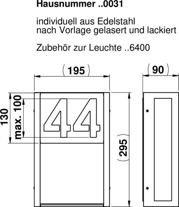 House number cover for 31 Dimensioned drawing Article 620031, 660031