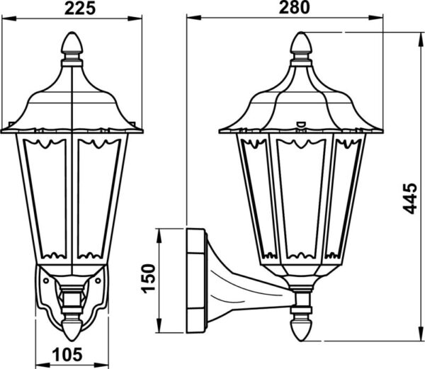 Wall lamp Dimensioned drawing Article 651818, 661818, 681818