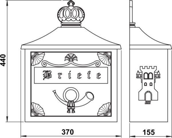 Mailbox Dimensioned drawing Article 600700, 650700, 670700