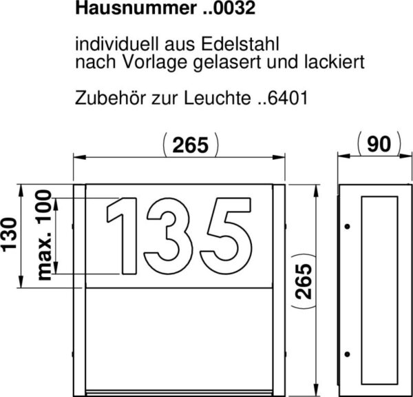 House number cover for 32 Dimensioned drawing Article 620032, 660032