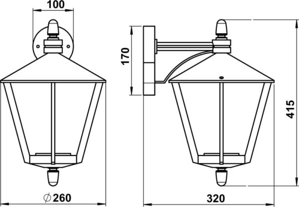 Wall lamp Dimensioned drawing Article 651816, 661816, 681816