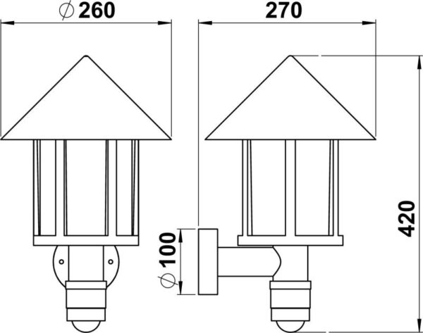 Wall lamp Dimensioned drawing Article 651825, 661825, 681825