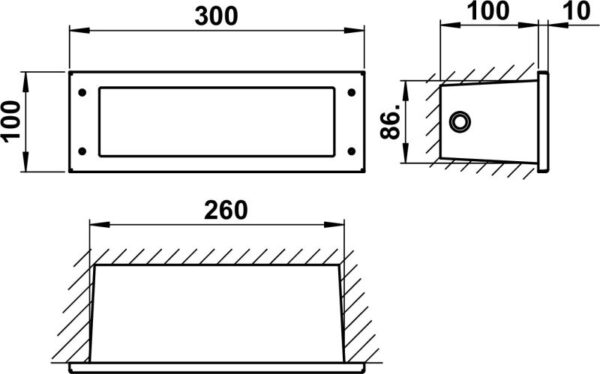 Recessed wall luminaire Stainless steel Dimensioned drawing Article 691907