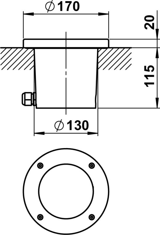 Ground recessed spotlight Black Dimensioned drawing Article 662128