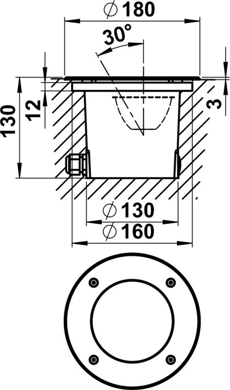 Ground recessed spotlight Silver Dimensioned drawing Article 692326