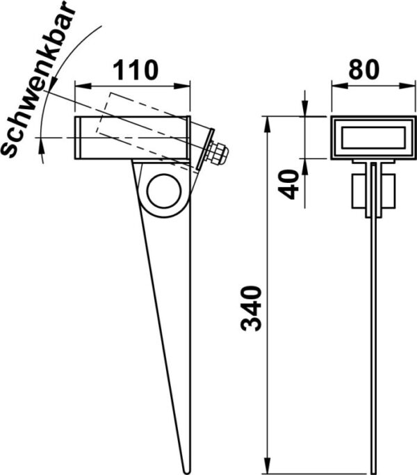 Spit lamp Dimensioned drawing Article 622432, 662432