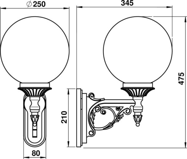 Wall light Dimensioned drawing Article 600609, 670609