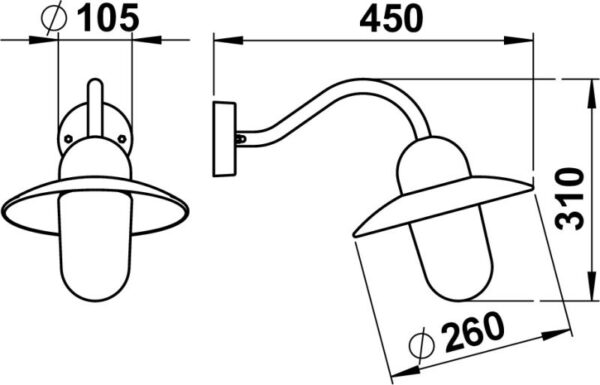 Wall lamp Dimensioned drawing Article 620649, 660649