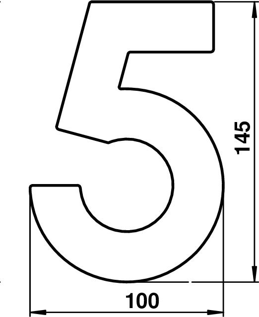 House number 5 Stainless steel Dimensioned drawing Article 690925