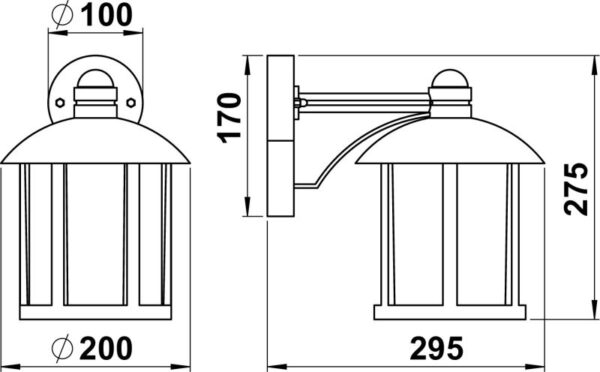 Wall lamp Dimensioned drawing Article 601835, 651835, 671835