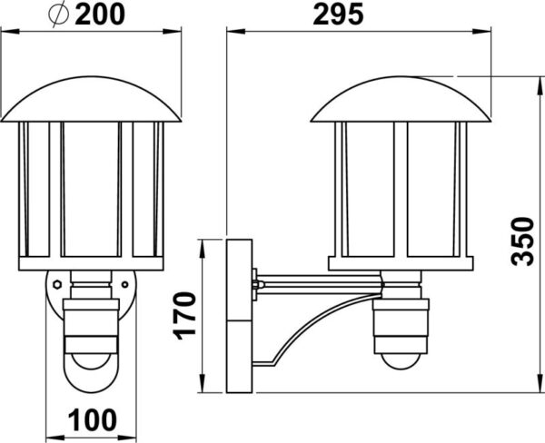 Wall lamp Dimensioned drawing Article 601836, 651836, 671836