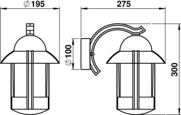 Wall lamp Dimensioned drawing Article 601841, 651841, 671841