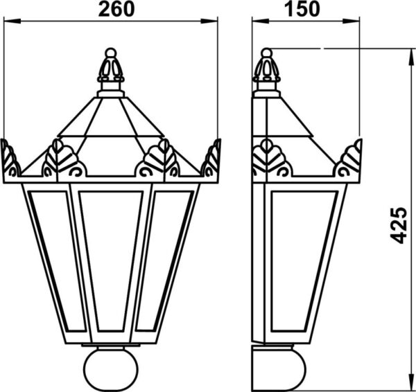 Wall light Dimensioned drawing Article 603228, 673228