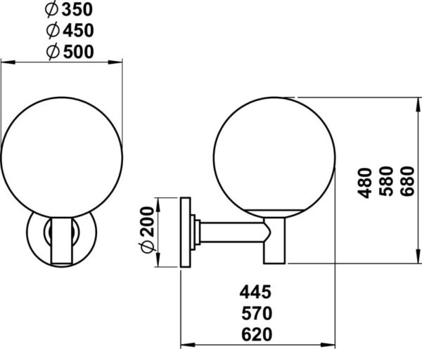 Wall light Dimensioned drawing Article 660802, 680802