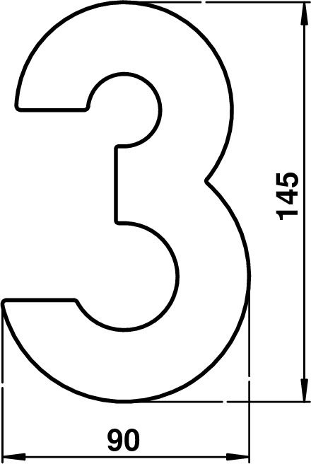 House number 3 Stainless steel Dimensioned drawing Article 690923
