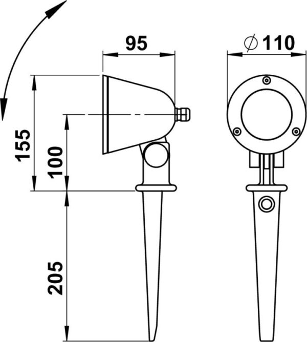 Spit lamp Dimensioned drawing Article 662100, 682100, 692100